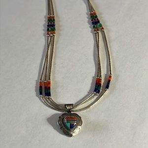 Southwestern style liquid silver necklace with inlaid heart